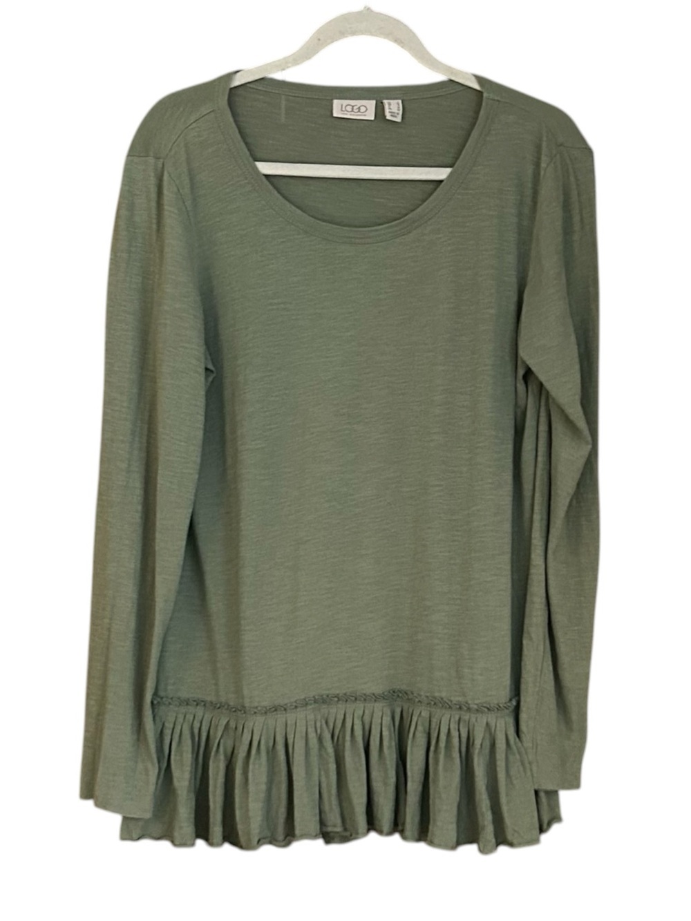 LOGO by Lori Goldstein Olive Green Long-Sleeve Ruffle-Hem Tee